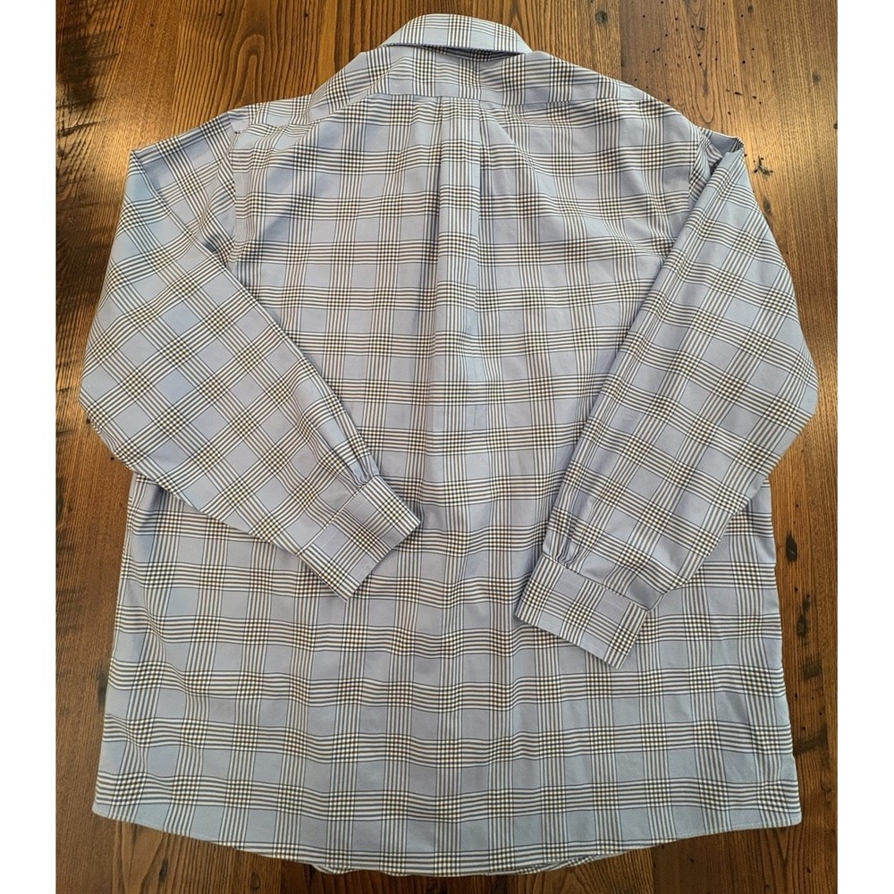 Brooks Brothers Dress Shirt Mens 17.5 34 Blue/Brown Plaid NonIron Stretch Supina - Picture 3 of 9